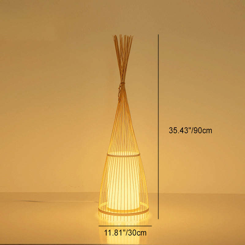 Cone Cylinder Bamboo Rattan Floor Lamp