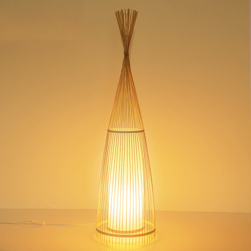 Cone Cylinder Bamboo Rattan Floor Lamp