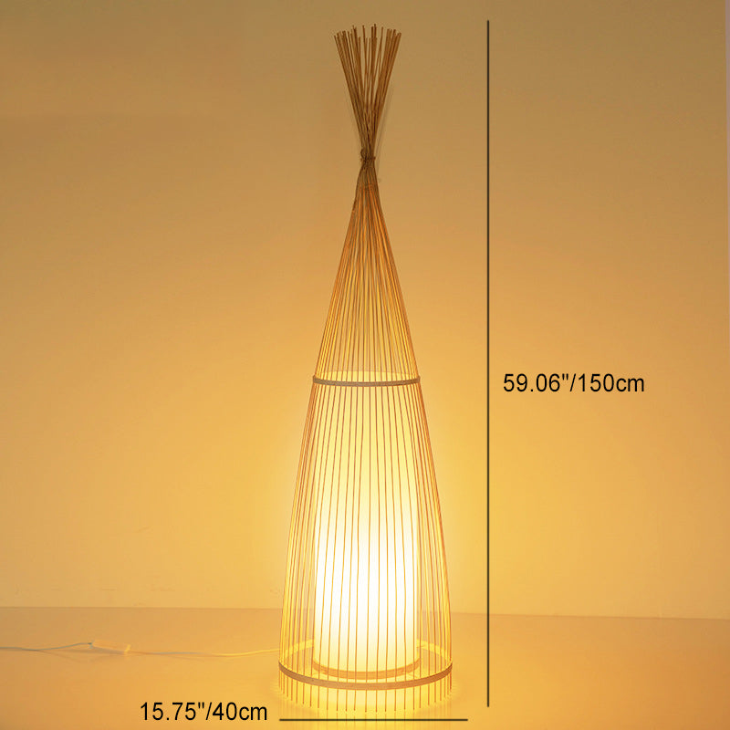 Cone Cylinder Bamboo Rattan Floor Lamp