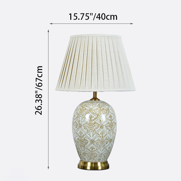 Oval Round Pleated Pattern Table Lamp