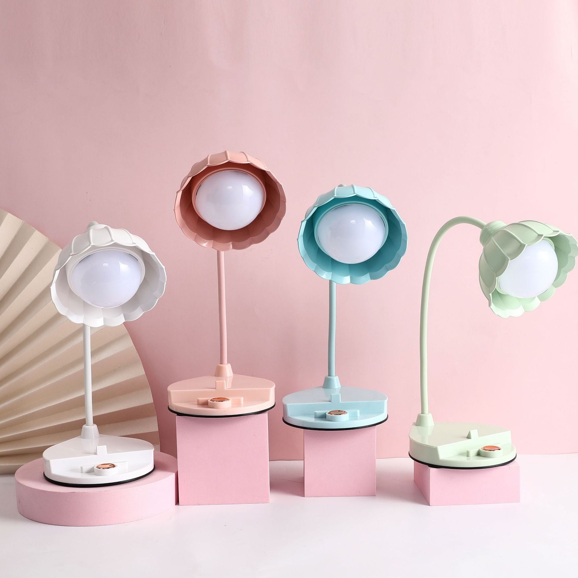 Flower Round Plastic Bedroom Table Lamp
