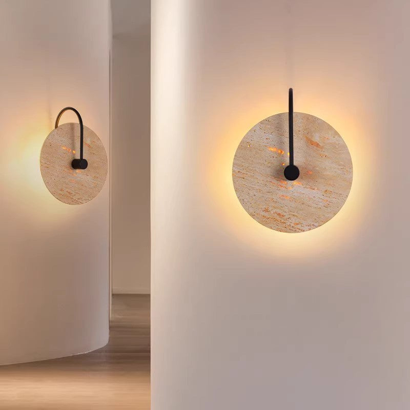 Round Curved Yellow Travertine Wall Lamp