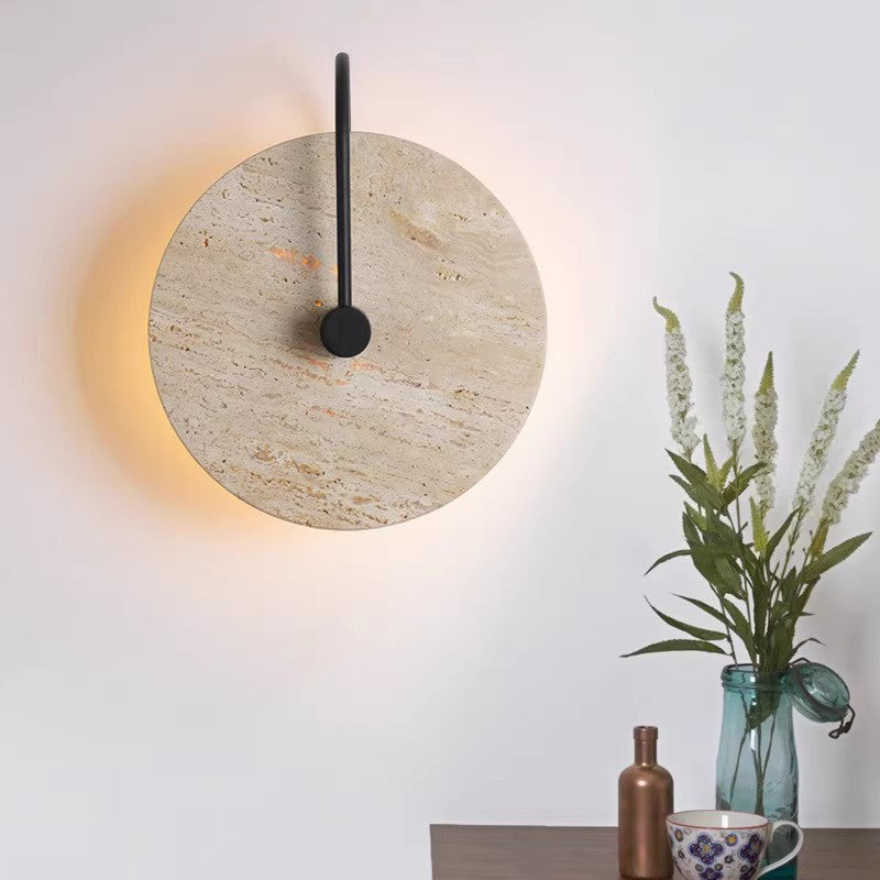 Round Curved Yellow Travertine Wall Lamp