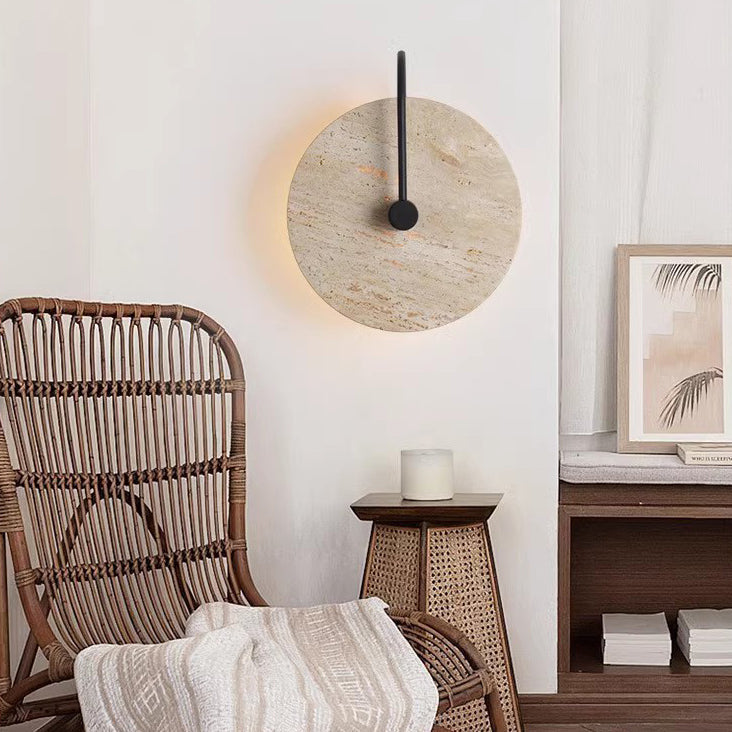 Round Curved Yellow Travertine Wall Lamp