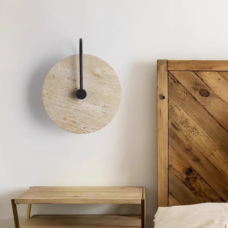 Round Curved Yellow Travertine Wall Lamp
