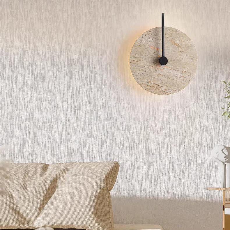 Round Curved Yellow Travertine Wall Lamp