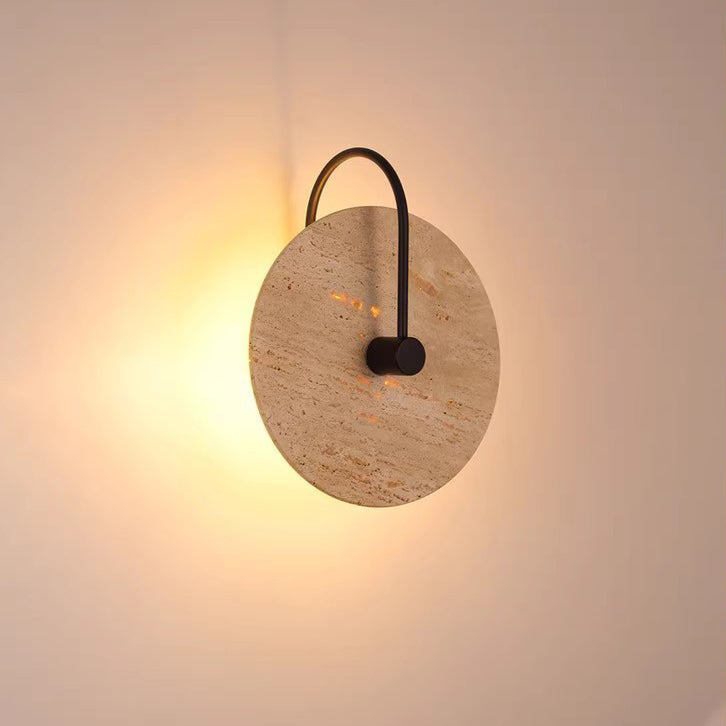 Round Curved Yellow Travertine Wall Lamp