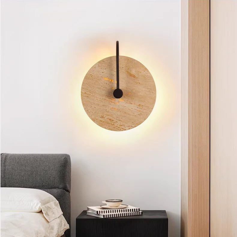 Round Curved Yellow Travertine Wall Lamp