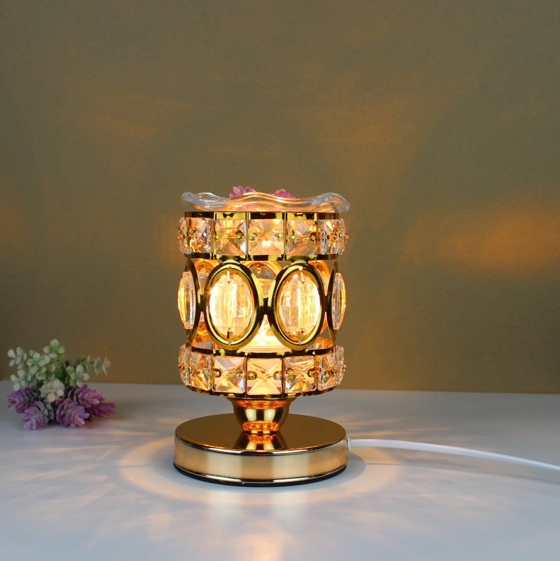 Cylinder Round Iron Crystal Table Lamp