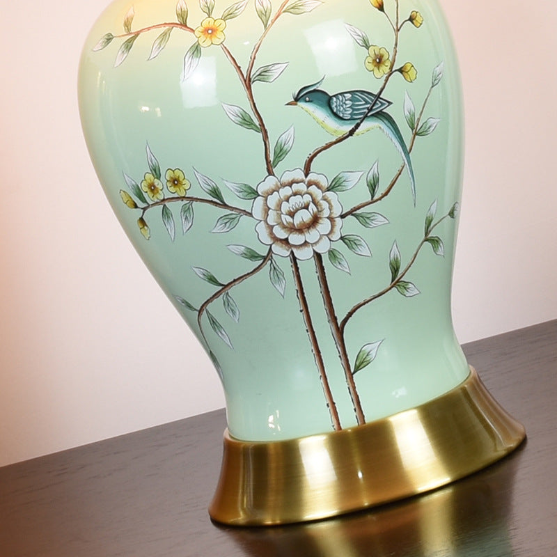 Oval Birds Ceramic Metal Table Lamp