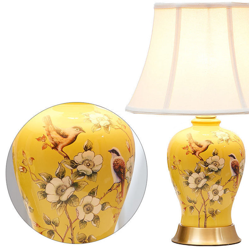 Oval Birds Ceramic Metal Table Lamp