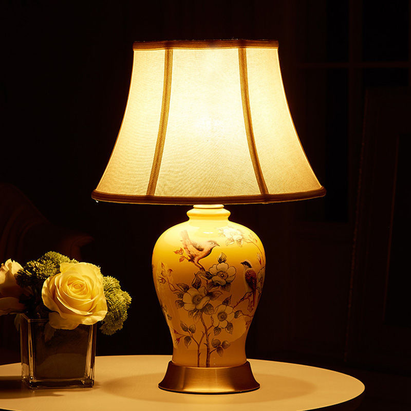 Oval Birds Ceramic Metal Table Lamp