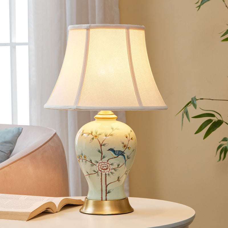 Oval Birds Ceramic Metal Table Lamp