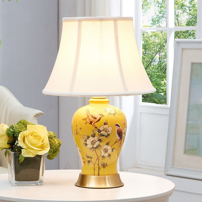 Oval Birds Ceramic Metal Table Lamp
