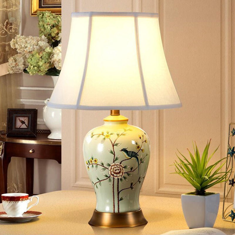 Oval Birds Ceramic Metal Table Lamp