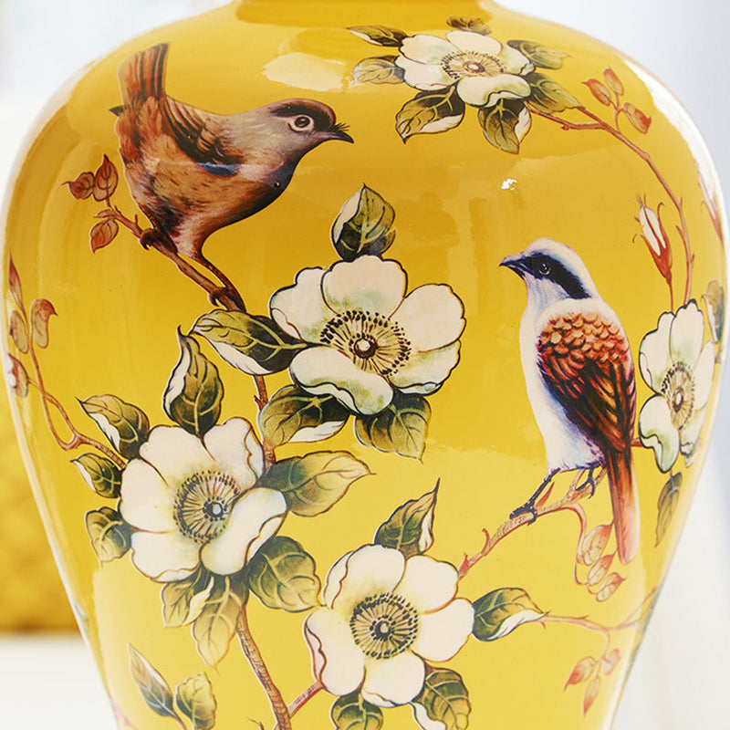 Oval Birds Ceramic Metal Table Lamp