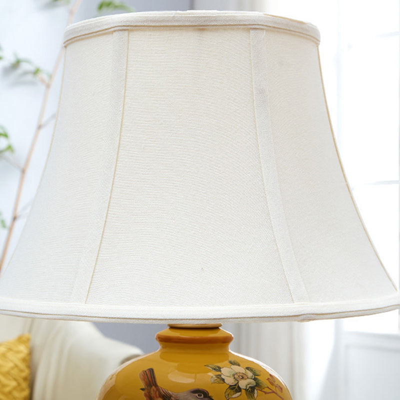Oval Birds Ceramic Metal Table Lamp