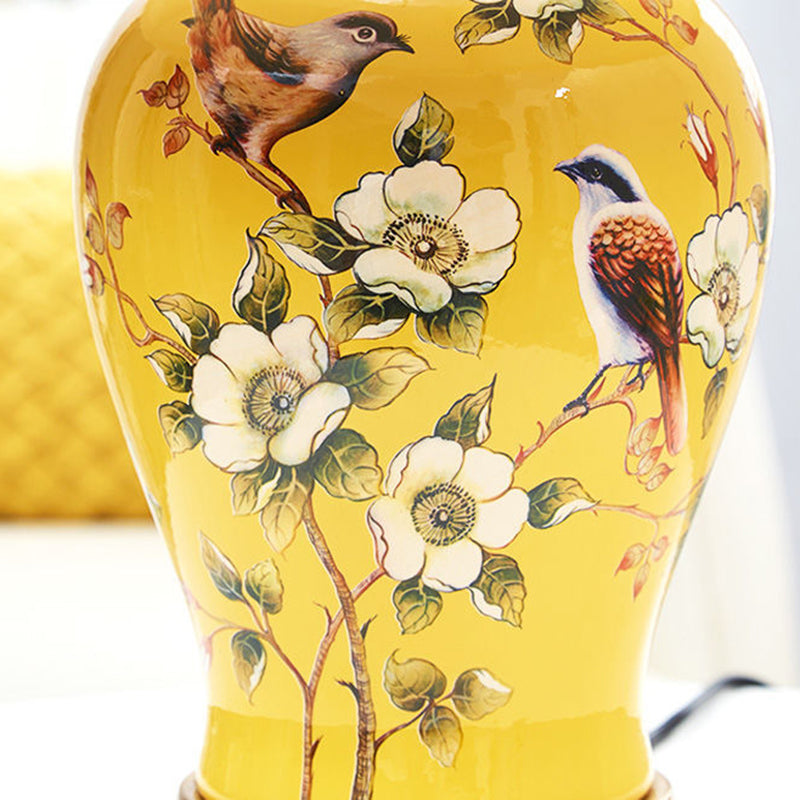 Oval Birds Ceramic Metal Table Lamp
