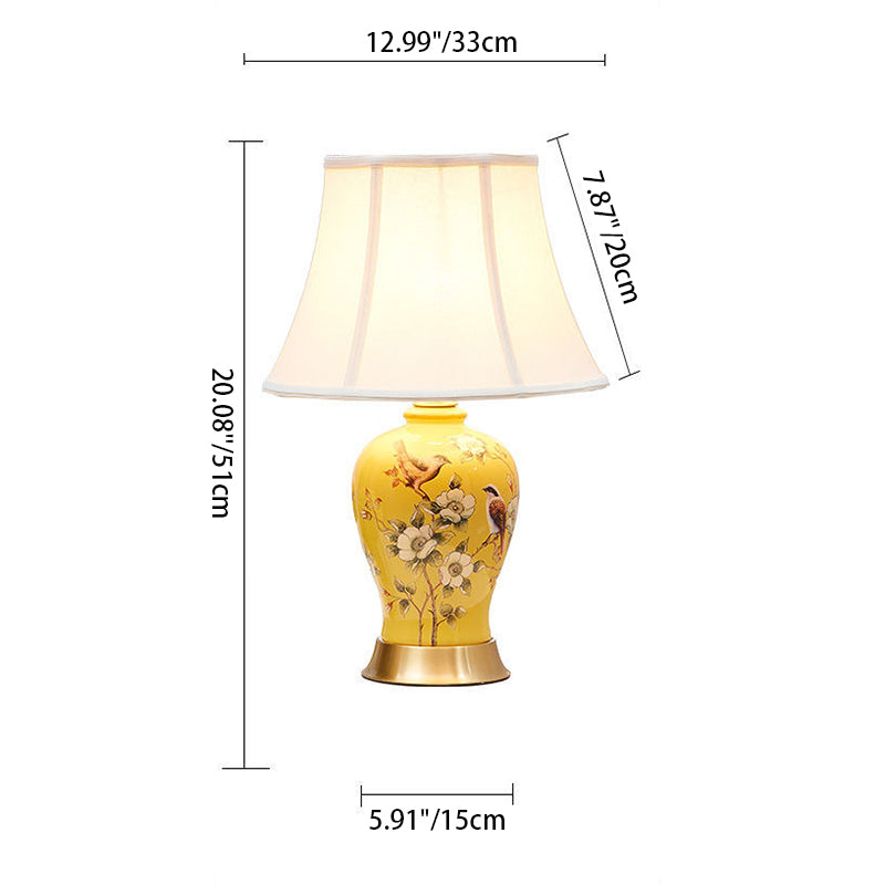 Oval Birds Ceramic Metal Table Lamp