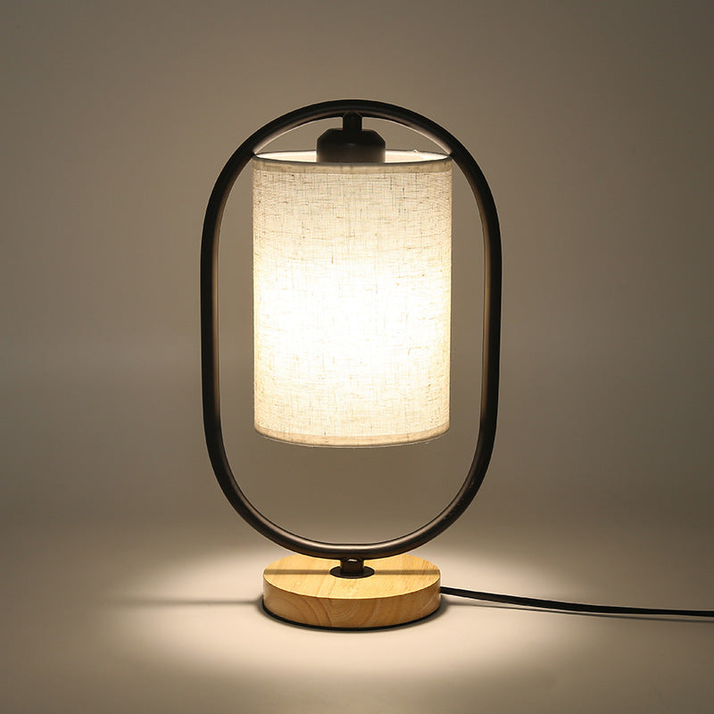 Oval Cylinder Solid Wood Table Lamp