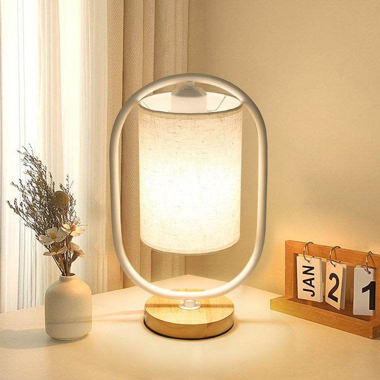 Oval Cylinder Solid Wood Table Lamp