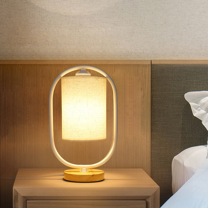 Oval Cylinder Solid Wood Table Lamp