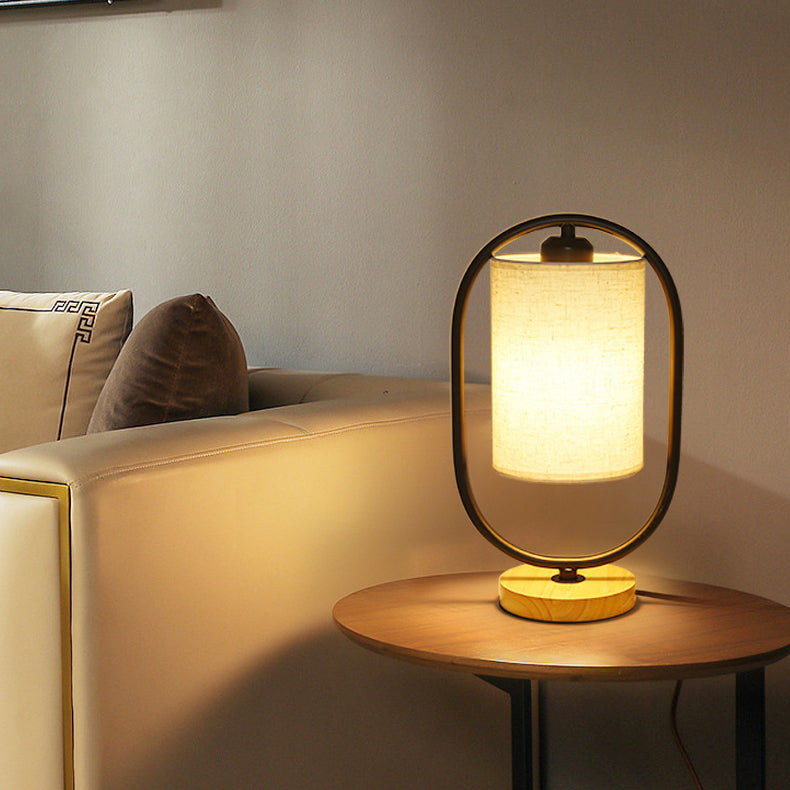 Oval Cylinder Solid Wood Table Lamp