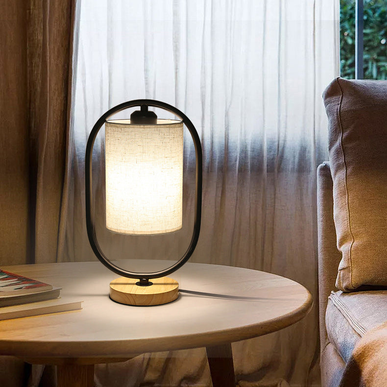 Oval Cylinder Solid Wood Table Lamp