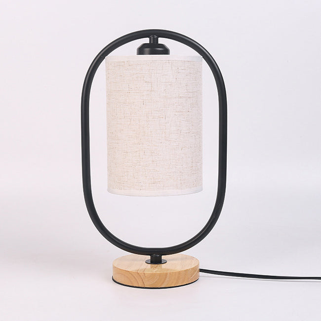 Oval Cylinder Solid Wood Table Lamp