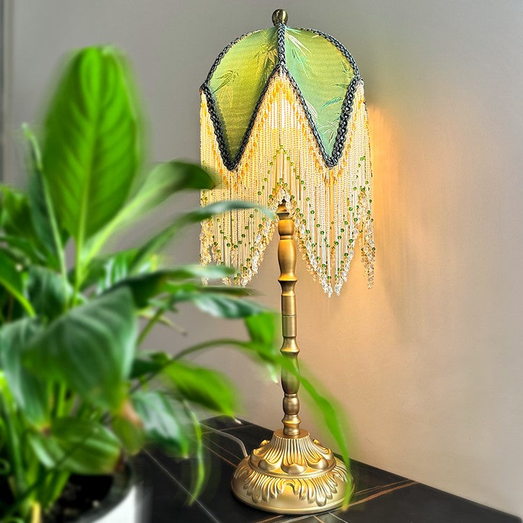 Half Round Tassel Bamboo Table Lamp