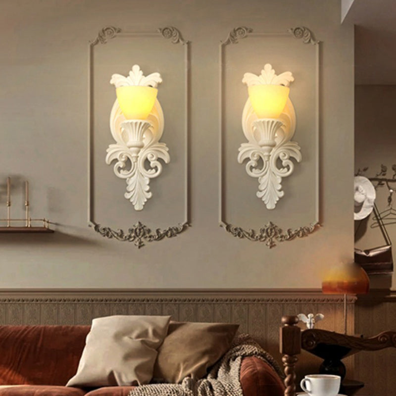 Striped Curved Carved Plaster Wall Lamp