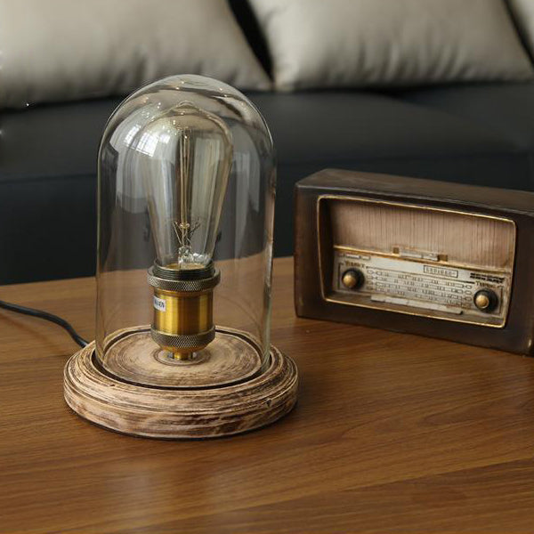 Oval Cylinder Round Wood Table Lamp