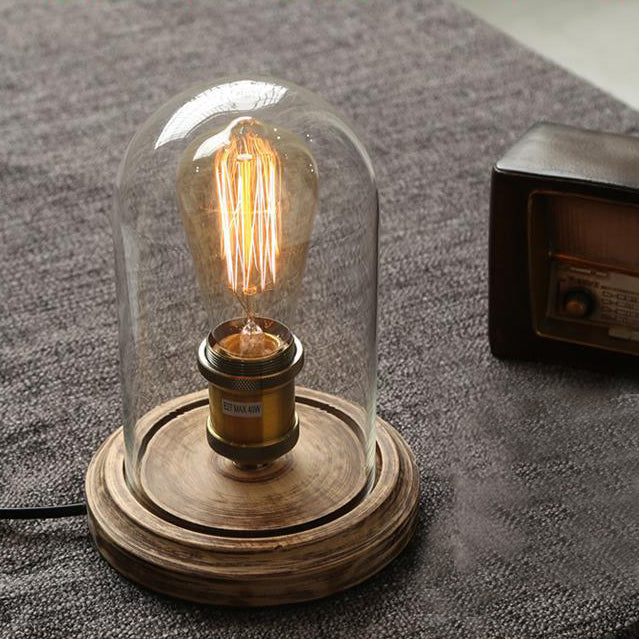 Oval Cylinder Round Wood Table Lamp