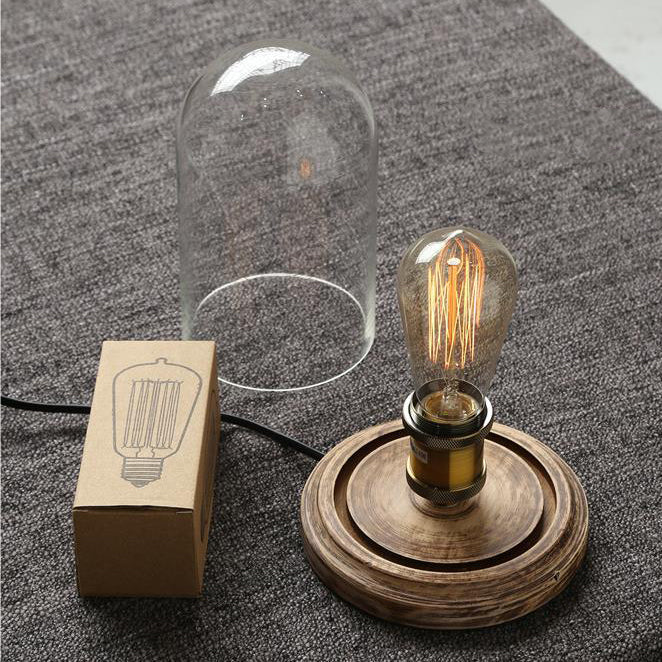 Oval Cylinder Round Wood Table Lamp