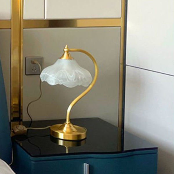 Floral Round Copper Glass Table Lamp