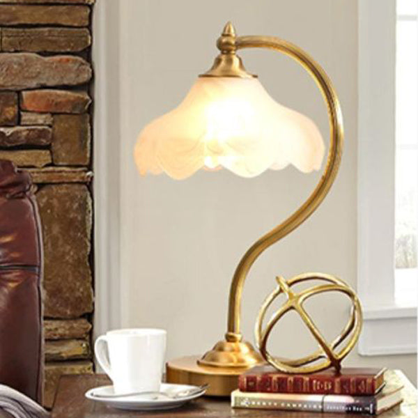 Floral Round Copper Glass Table Lamp