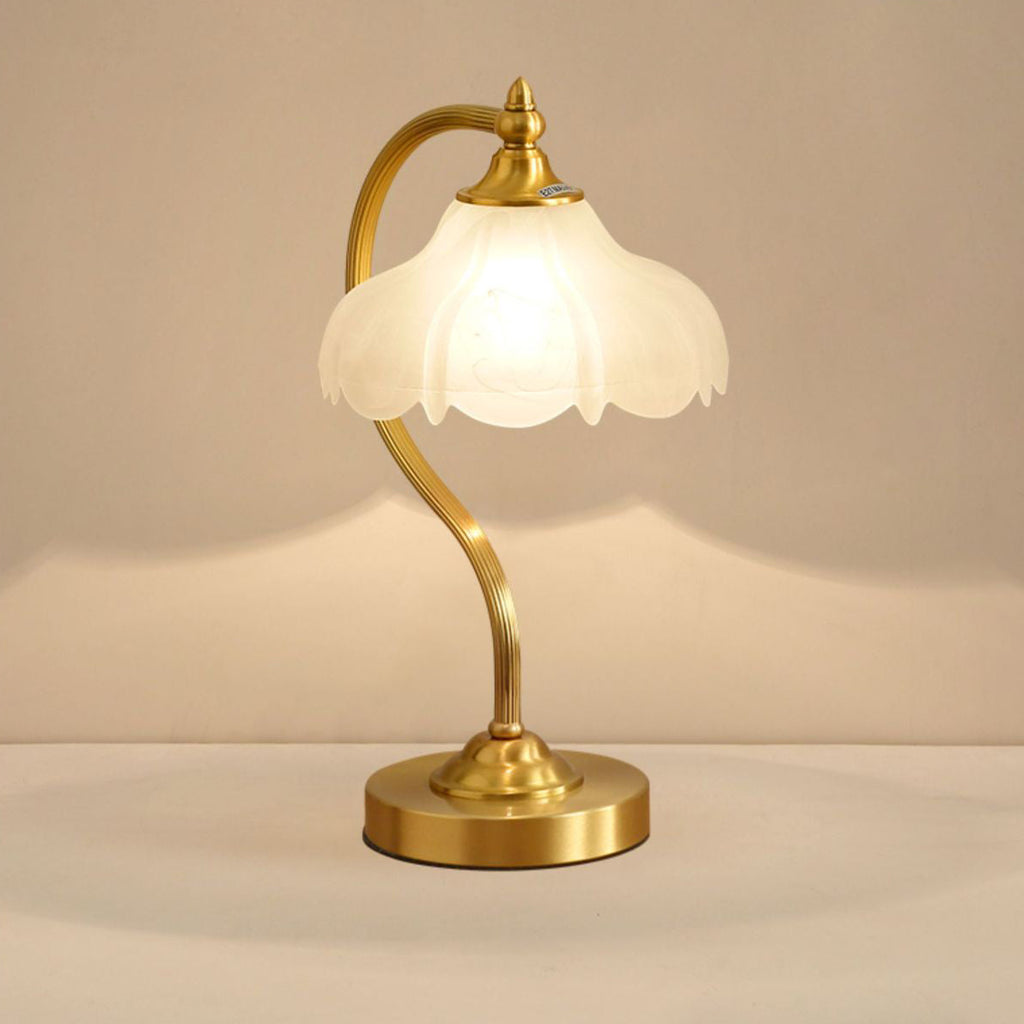 Floral Round Copper Glass Table Lamp