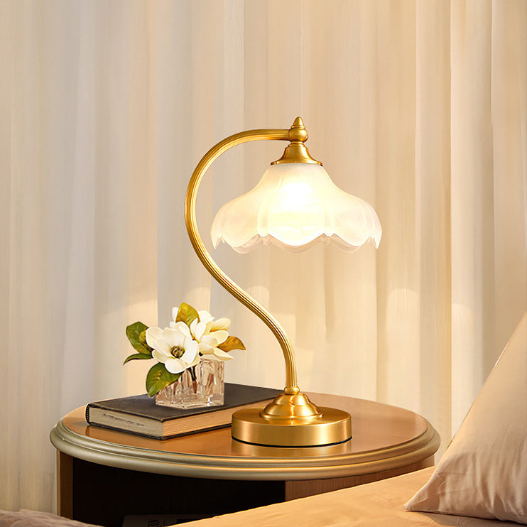 Floral Round Copper Glass Table Lamp