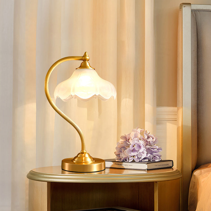 Floral Round Copper Glass Table Lamp