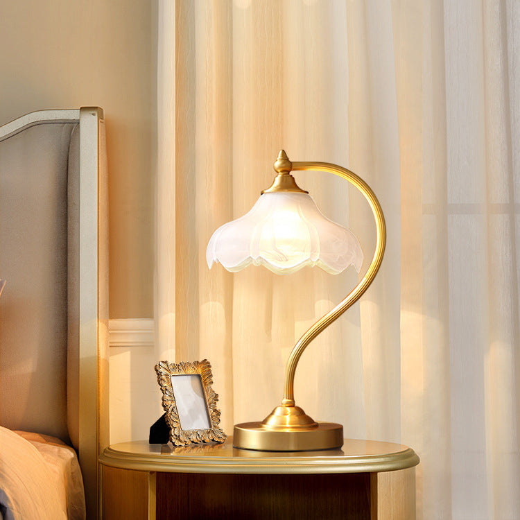 Floral Round Copper Glass Table Lamp