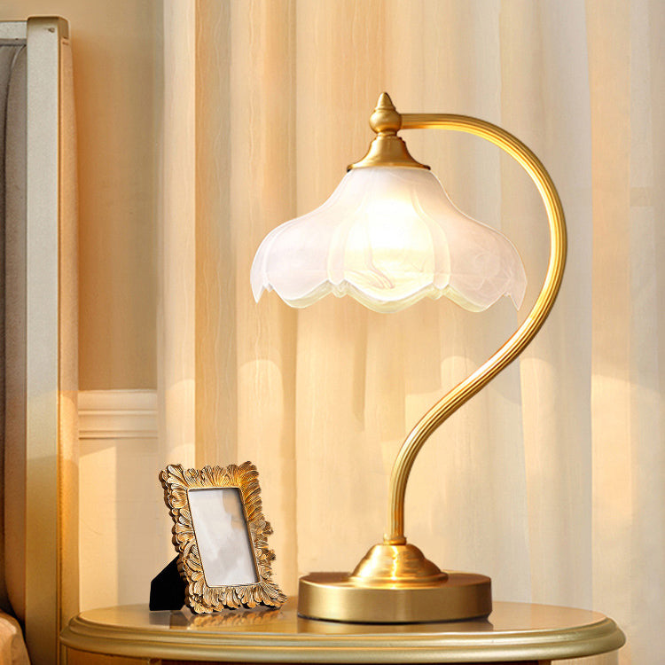 Floral Round Copper Glass Table Lamp