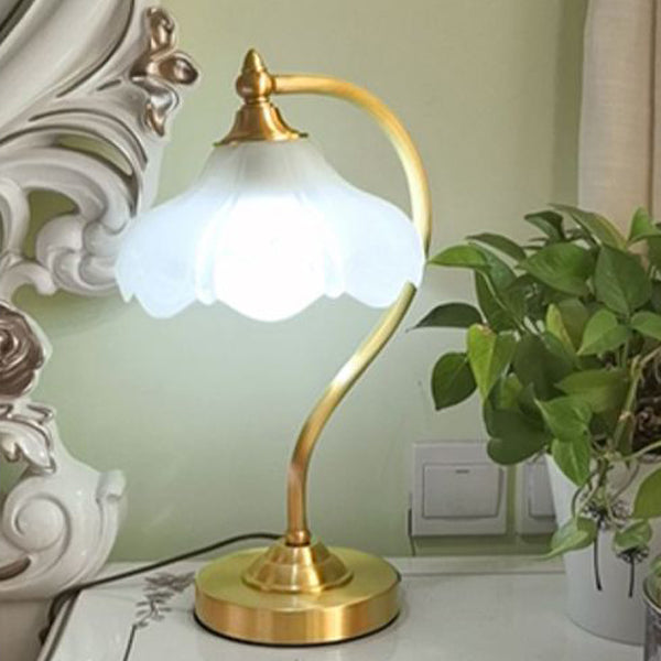 Floral Round Copper Glass Table Lamp
