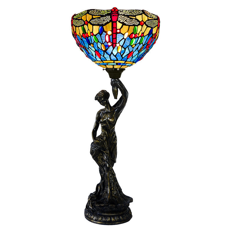 Dragonfly Stained Glass Goddess Table Lamp