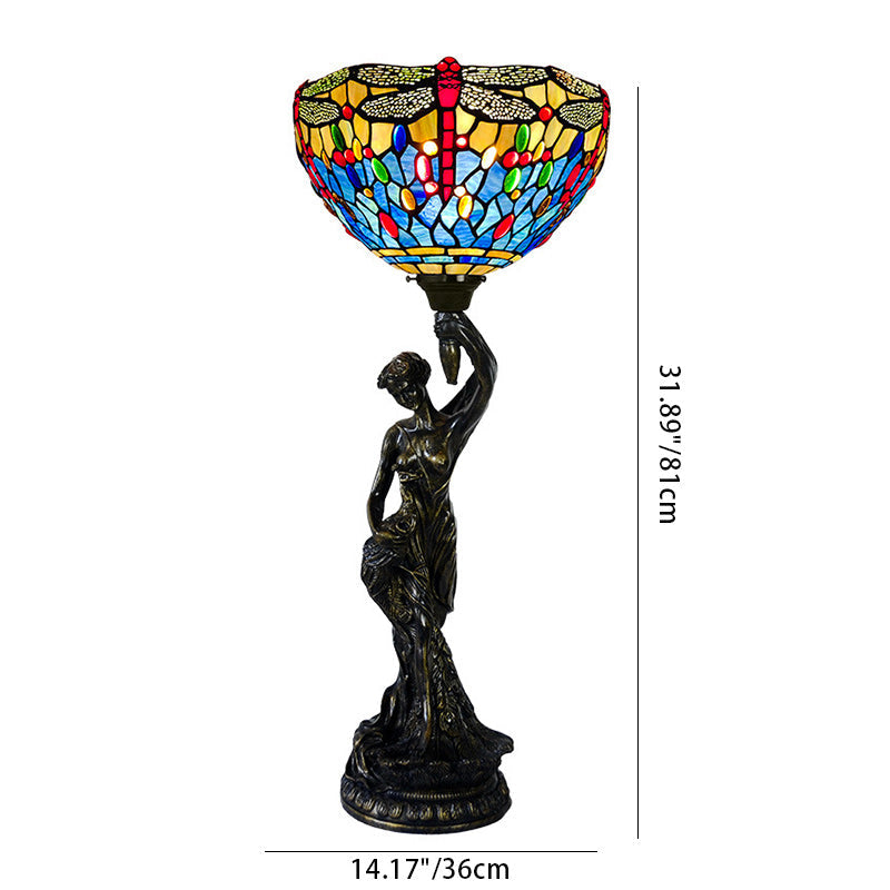 Dragonfly Stained Glass Goddess Table Lamp