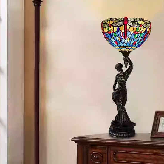 Dragonfly Stained Glass Goddess Table Lamp