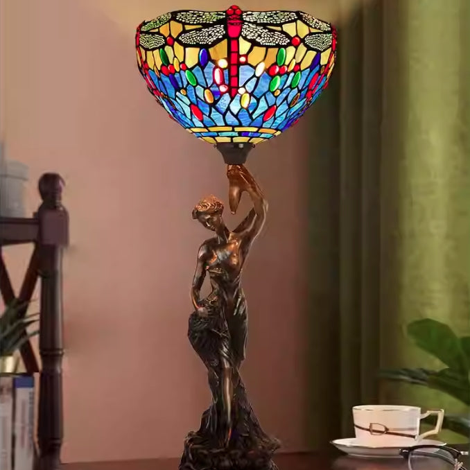 Dragonfly Stained Glass Goddess Table Lamp