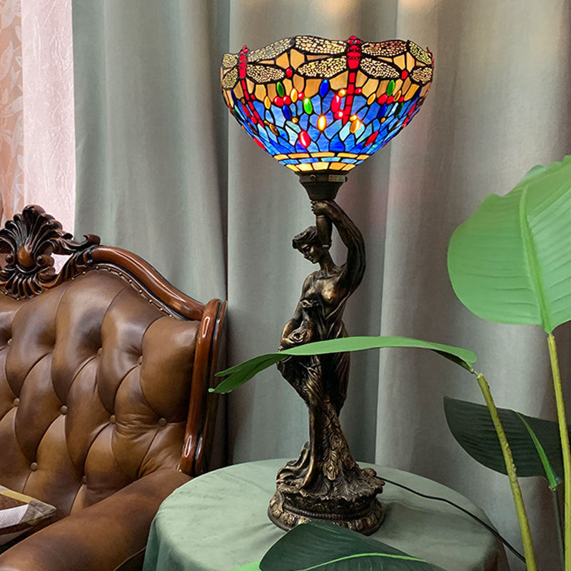 Dragonfly Stained Glass Goddess Table Lamp
