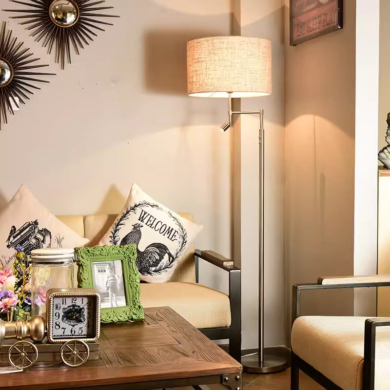 Cylinder Fabric Iron Rotatable 2-Light Floor Lamp