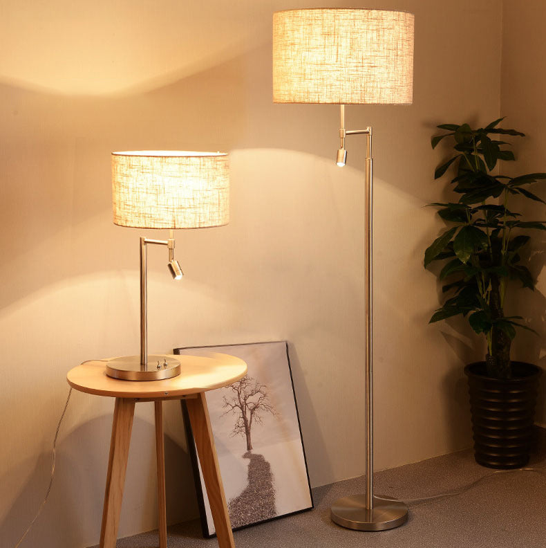 Cylinder Fabric Iron Rotatable 2-Light Floor Lamp