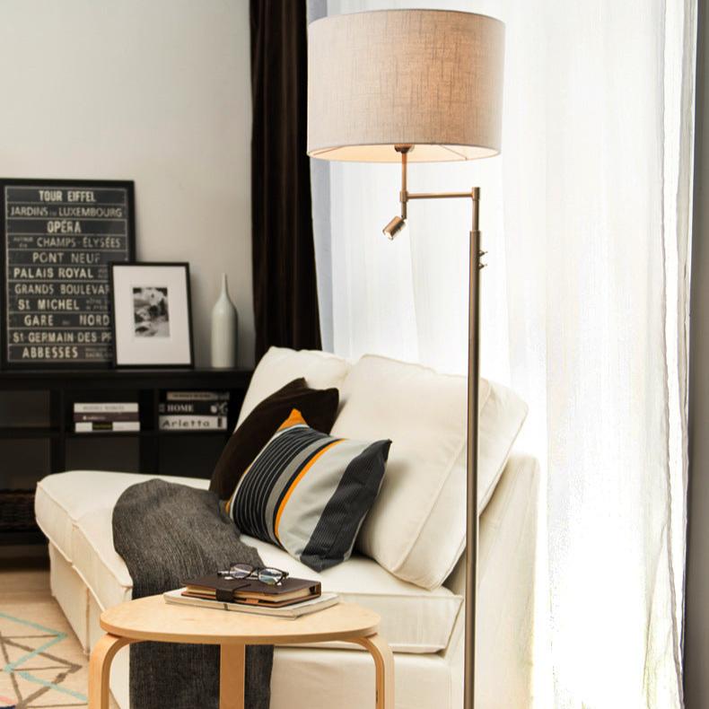 Cylinder Fabric Iron Rotatable 2-Light Floor Lamp